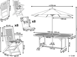 Best Beliani Set da pranzo da giardino 8 posti MAUI II con Ombrellone Legno d'acacia Bianco sporco Bianco Marrone Grigio