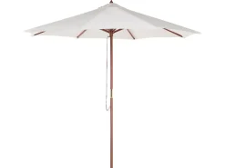 New Beliani Set da pranzo da giardino 6 posti MAUI II con Ombrellone (12 opzioni) Legno d'acacia Marrone chiaro Beige Marrone