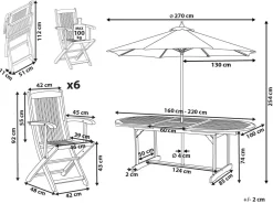 New Beliani Set da pranzo da giardino 6 posti MAUI II con Ombrellone (12 opzioni) Legno d'acacia Marrone chiaro Beige Marrone