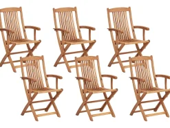 New Beliani Set da pranzo da giardino 6 posti MAUI II con Ombrellone (12 opzioni) Legno d'acacia Marrone chiaro Beige Marrone