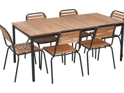 New Beliani Set da pranzo da giardino 6 posti VALLESE Legno d'acacia Marrone Marrone Nero