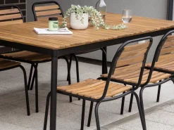 New Beliani Set da pranzo da giardino 6 posti VALLESE Legno d'acacia Marrone Marrone Nero