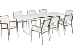 Best Beliani Set da pranzo da giardino 8 posti VALCANETTO/GROSSETO Metallo Bianco Argento Bianco