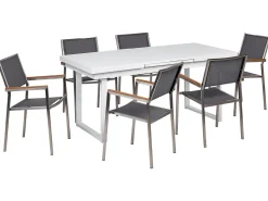Beliani Set da pranzo da giardino 6 posti VALCANETTO/GROSSETO Metallo Grigio/Bianco Argento Bianco Grigio