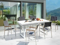Beliani Set da pranzo da giardino 6 posti VALCANETTO/GROSSETO Metallo Grigio/Bianco Argento Bianco Grigio