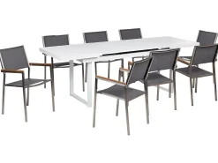 Outlet Beliani Set da pranzo da giardino 8 posti VALCANETTO/GROSSETO Metallo Grigio/Bianco Bianco Argento Grigio