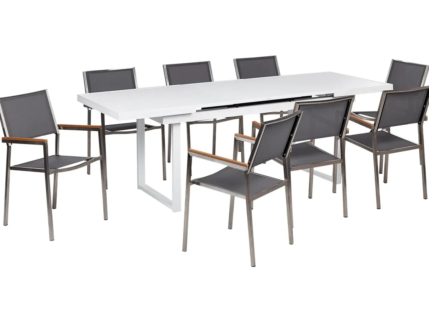 Outlet Beliani Set da pranzo da giardino 8 posti VALCANETTO/GROSSETO Metallo Grigio/Bianco Bianco Argento Grigio