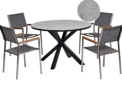 Best Beliani Set da pranzo da giardino 4 posti MALETTO/GROSSETO Metallo Effetto marmo Grigio Argento Grigio Nero