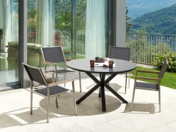 Best Beliani Set da pranzo da giardino 4 posti MALETTO/GROSSETO Metallo Effetto marmo Grigio Argento Grigio Nero