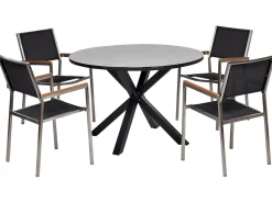 Online Beliani Set da pranzo da giardino 4 posti MALETTO/GROSSETO Metallo Effetto marmo Grigio/Nero Argento Grigio Nero