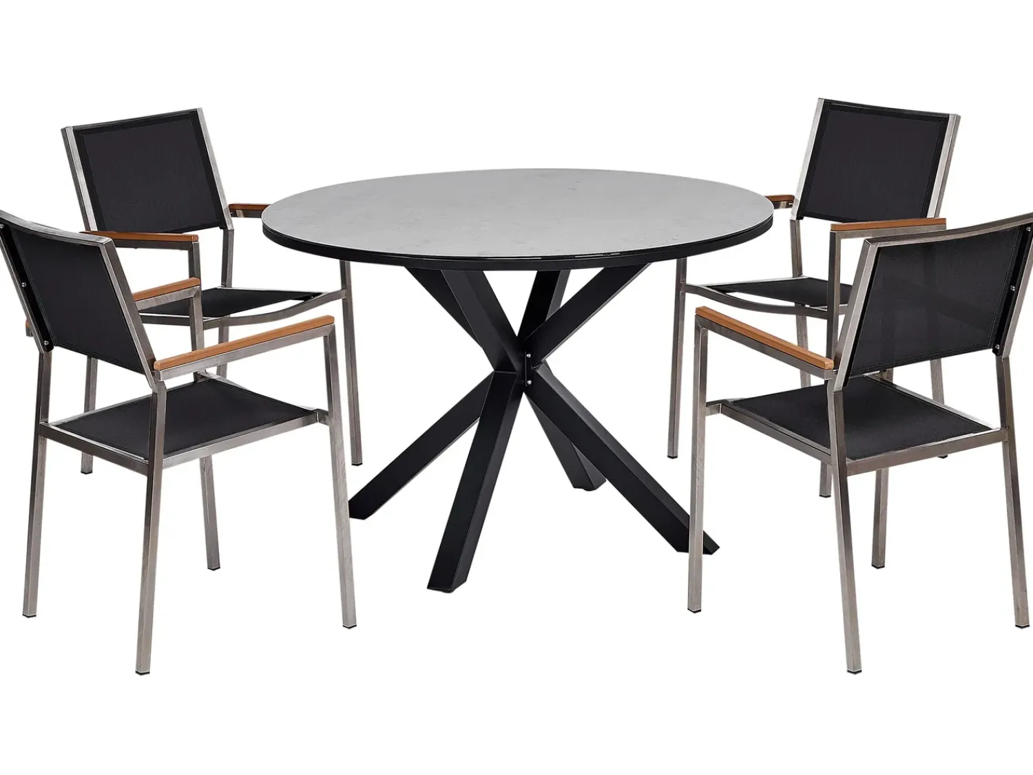 Online Beliani Set da pranzo da giardino 4 posti MALETTO/GROSSETO Metallo Effetto marmo Grigio/Nero Argento Grigio Nero