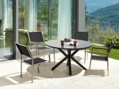 Online Beliani Set da pranzo da giardino 4 posti MALETTO/GROSSETO Metallo Effetto marmo Grigio/Nero Argento Grigio Nero