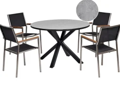 Online Beliani Set da pranzo da giardino 4 posti MALETTO/GROSSETO Metallo Effetto marmo Grigio/Nero Argento Grigio Nero