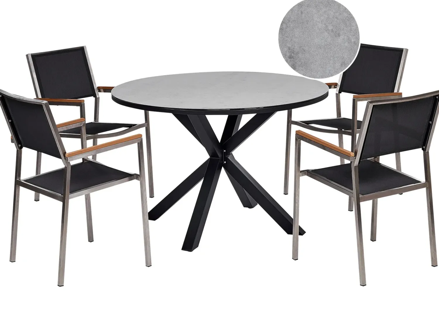 Online Beliani Set da pranzo da giardino 4 posti MALETTO/GROSSETO Metallo Effetto marmo Grigio/Nero Argento Grigio Nero