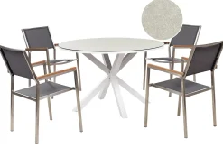 Hot Beliani Set da pranzo da giardino 4 posti MALETTO/GROSSETO Metallo Effetto marmo Grigio/Beige Bianco Argento Beige Grigio