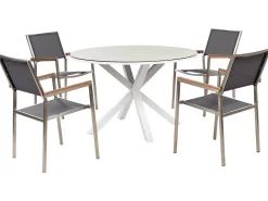 Hot Beliani Set da pranzo da giardino 4 posti MALETTO/GROSSETO Metallo Effetto marmo Grigio/Beige Bianco Argento Beige Grigio