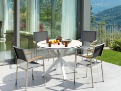 Hot Beliani Set da pranzo da giardino 4 posti MALETTO/GROSSETO Metallo Effetto marmo Grigio/Beige Bianco Argento Beige Grigio