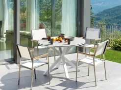 Best Beliani Set da pranzo da giardino 4 posti MALETTO/GROSSETO Metallo Effetto marmo Bianco/Beige Argento Bianco Beige