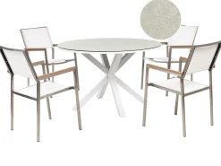 Best Beliani Set da pranzo da giardino 4 posti MALETTO/GROSSETO Metallo Effetto marmo Bianco/Beige Argento Bianco Beige