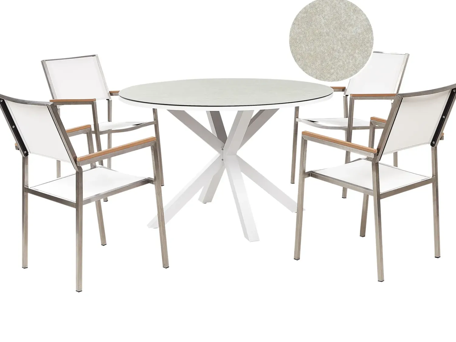 Best Beliani Set da pranzo da giardino 4 posti MALETTO/GROSSETO Metallo Effetto marmo Bianco/Beige Argento Bianco Beige