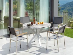 Outlet Beliani Set da pranzo da giardino 4 posti MALETTO/GROSSETO Metallo Effetto marmo Grigio/Bianco Bianco Argento Grigio