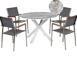 Outlet Beliani Set da pranzo da giardino 4 posti MALETTO/GROSSETO Metallo Effetto marmo Grigio/Bianco Bianco Argento Grigio