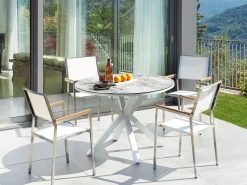 Beliani Set da pranzo da giardino 4 posti MALETTO/GROSSETO Metallo Effetto marmo Grigio/Bianco Bianco Argento Grigio