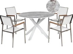 Beliani Set da pranzo da giardino 4 posti MALETTO/GROSSETO Metallo Effetto marmo Grigio/Bianco Bianco Argento Grigio