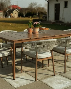 Discount Beliani Set da pranzo da giardino 6 posti FLAVIA con cuscini Metallo Tortora Beige Marrone