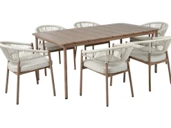 Discount Beliani Set da pranzo da giardino 6 posti FLAVIA con cuscini Metallo Tortora Beige Marrone