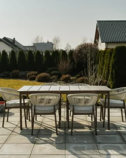 Discount Beliani Set da pranzo da giardino 6 posti FLAVIA con cuscini Metallo Tortora Beige Marrone