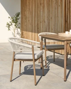 Discount Beliani Set da pranzo da giardino 6 posti FLAVIA con cuscini Metallo Tortora Beige Marrone