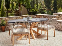 Discount Beliani Set da pranzo da giardino 4 posti ORISTANO con cuscini Cemento Beige Beige Marrone Grigio