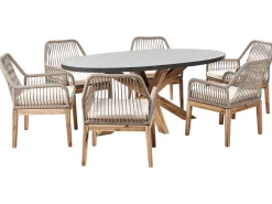Online Beliani Set da pranzo da giardino 6 posti ORISTANO con cuscini Cemento Beige Beige Marrone Grigio