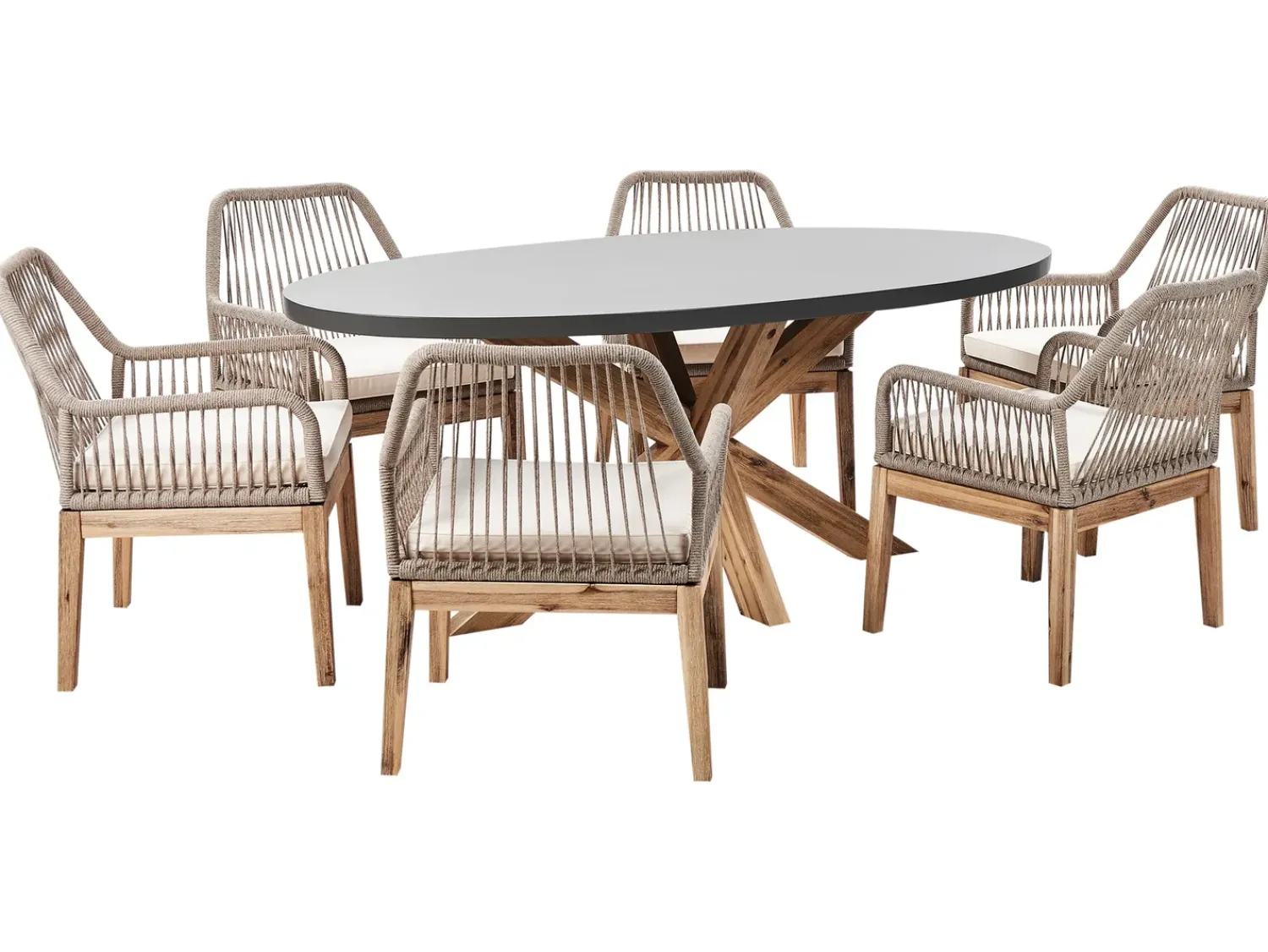 Online Beliani Set da pranzo da giardino 6 posti ORISTANO con cuscini Cemento Beige Beige Marrone Grigio