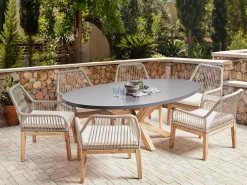 Online Beliani Set da pranzo da giardino 6 posti ORISTANO con cuscini Cemento Beige Beige Marrone Grigio