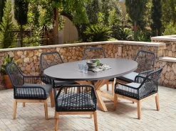 New Beliani Set da pranzo da giardino 6 posti ORISTANO con cuscini Cemento Nero Grigio Marrone Nero