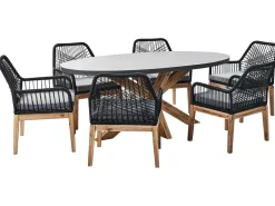 New Beliani Set da pranzo da giardino 6 posti ORISTANO con cuscini Cemento Nero Grigio Marrone Nero