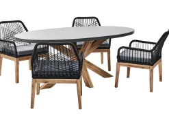 Clearance Beliani Set da pranzo da giardino 4 posti ORISTANO con cuscini Cemento Nero Marrone Grigio Nero