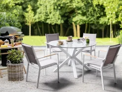Online Beliani Set da pranzo da giardino 4 posti MALETTO/BUSSETO Metallo Bianco Bianco Grigio Marrone Trasparente
