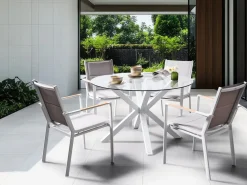 Online Beliani Set da pranzo da giardino 4 posti MALETTO/BUSSETO Metallo Bianco Bianco Grigio Marrone Trasparente