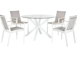 Online Beliani Set da pranzo da giardino 4 posti MALETTO/BUSSETO Metallo Bianco Bianco Grigio Marrone Trasparente