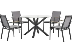 Clearance Beliani Set da pranzo da giardino 4 posti MALETTO/BUSSETO Vetro Nero Marrone Trasparente Nero