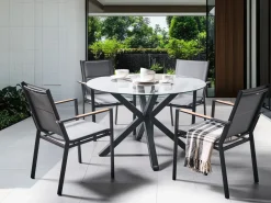 Clearance Beliani Set da pranzo da giardino 4 posti MALETTO/BUSSETO Vetro Nero Marrone Trasparente Nero
