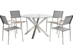 Beliani Set da pranzo da giardino 4 posti MALETTO/GROSSETO Acciaio inox Argento Argento Marrone Trasparente