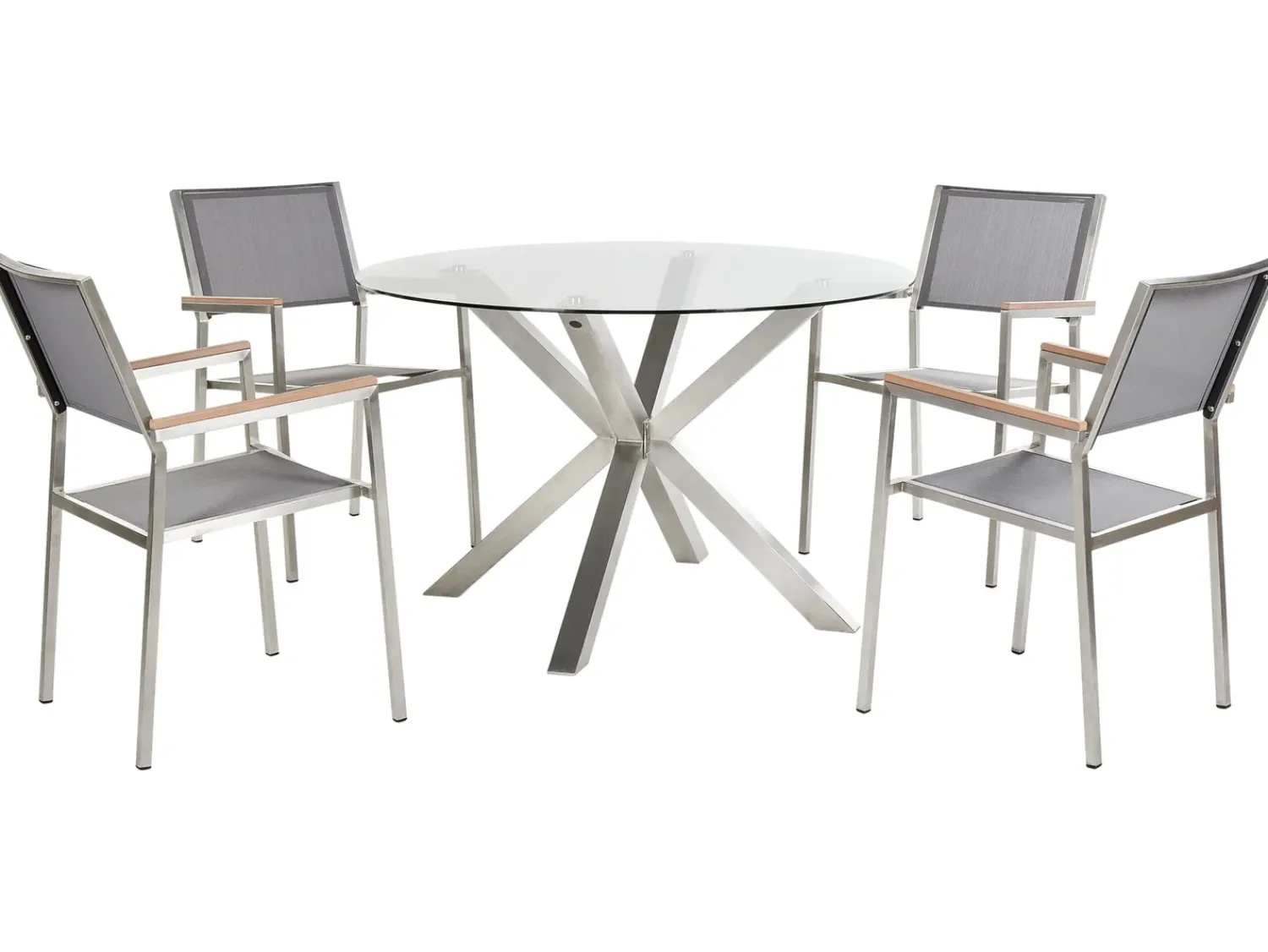 Beliani Set da pranzo da giardino 4 posti MALETTO/GROSSETO Acciaio inox Argento Argento Marrone Trasparente
