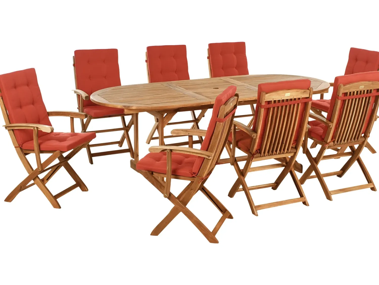 Sale Beliani Set da pranzo da giardino 8 posti MAUI PREMIUM Legno d'acacia Rosso Marrone Rosso