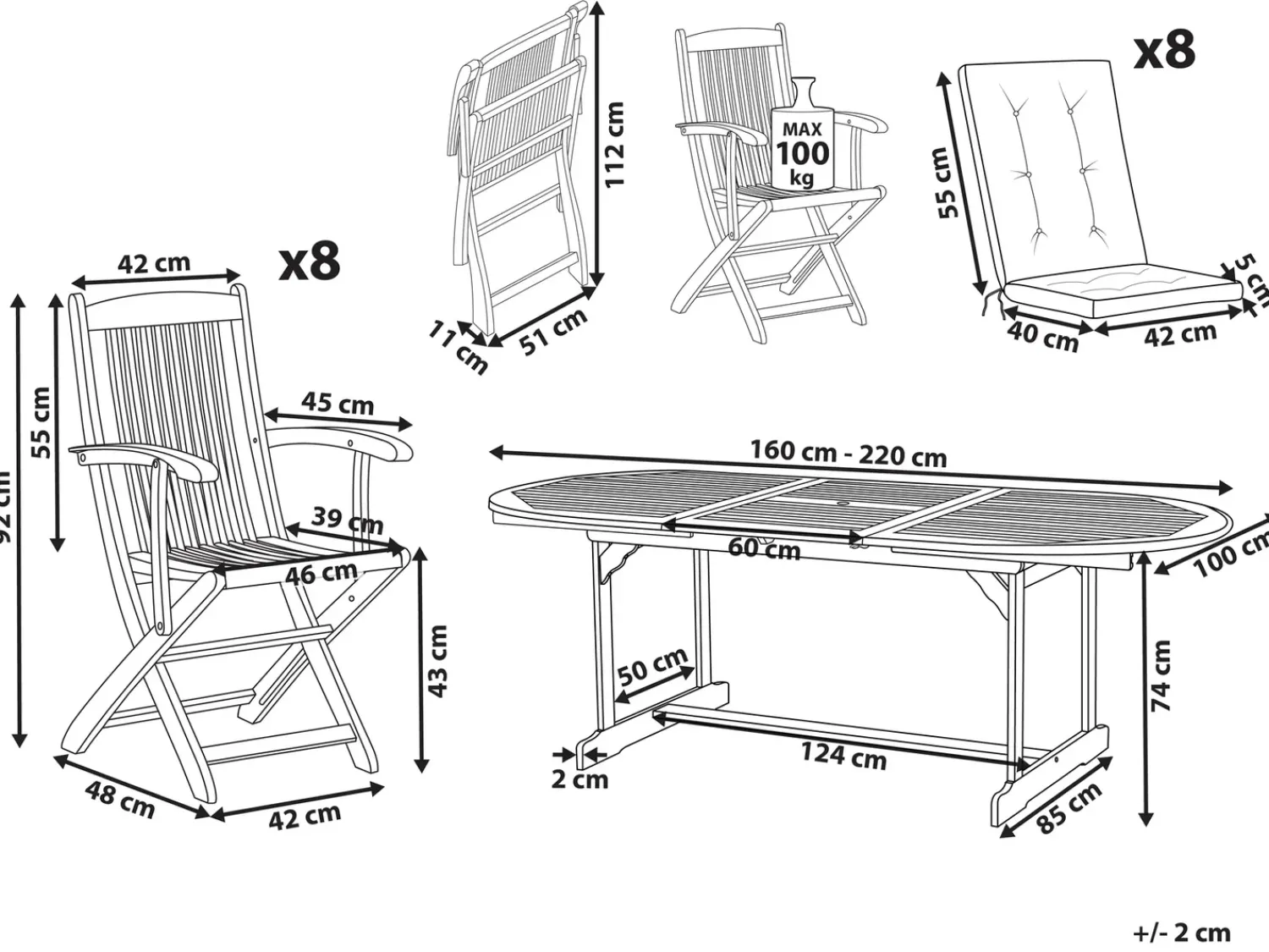 Outlet Beliani Set da pranzo da giardino 8 posti MAUI PREMIUM Legno d'acacia Grigio chiaro Grigio Marrone