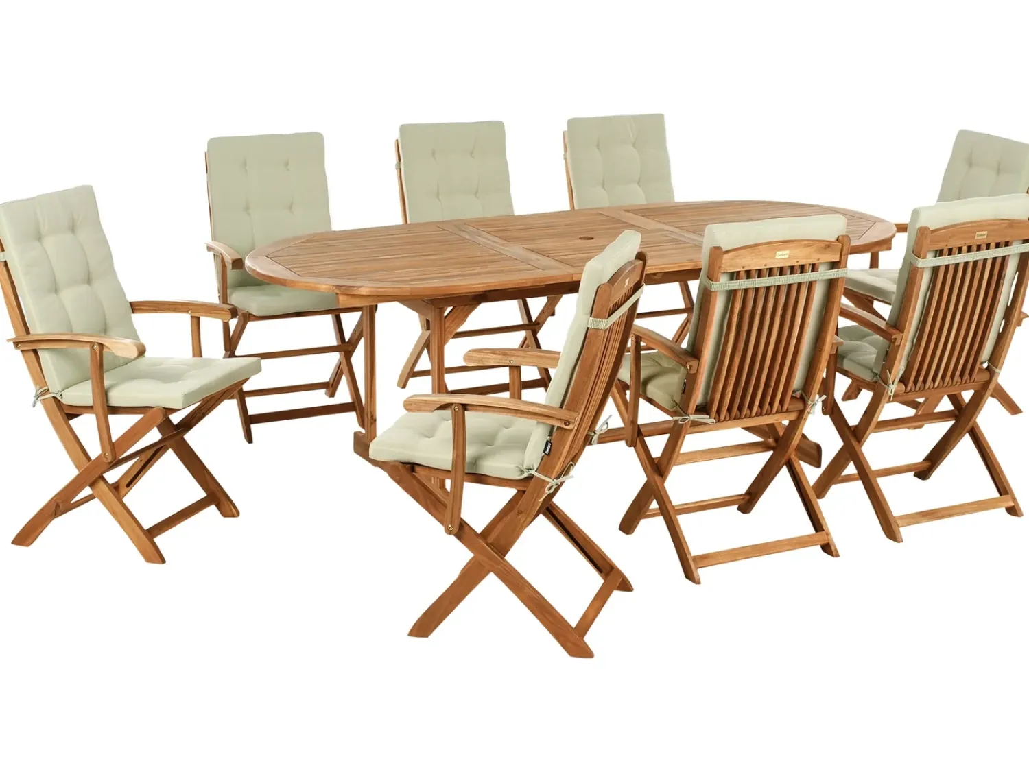 New Beliani Set da pranzo da giardino 8 posti MAUI PREMIUM Legno d'acacia Verde chiaro Marrone Verde