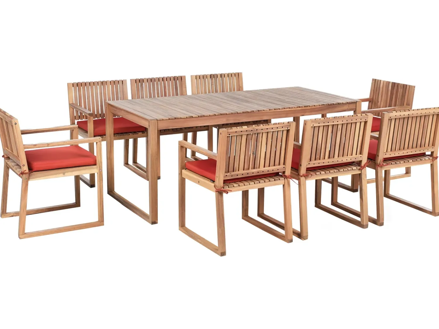 Sale Beliani Set da pranzo da giardino 8 posti SASSARI PREMIUM con cuscini Legno di acacia certificato Rosso Rosso Marrone